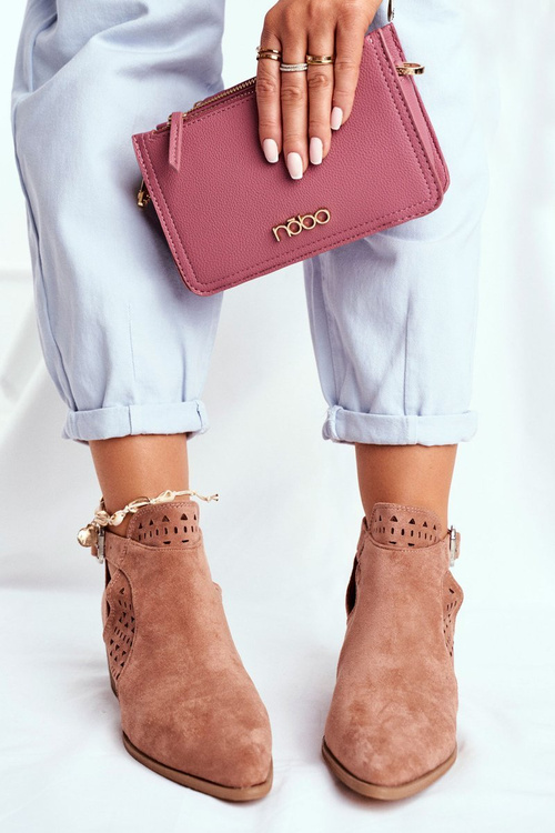 Semišové Kotníkové Boty Na Podpatku Růžové Esen