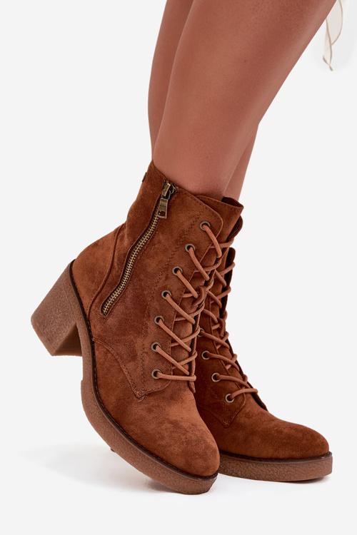 Zateplené dámské kotníkové boty s šněrováním a zipy Camel Paressa