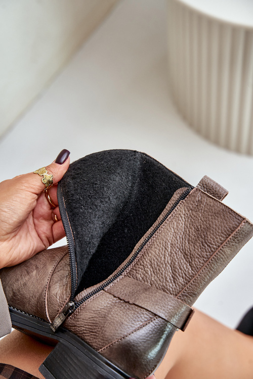 Zazoo 60480 Kožené Čižmy Na Nízkom Opätku Zateplené Hnedo-Sivé