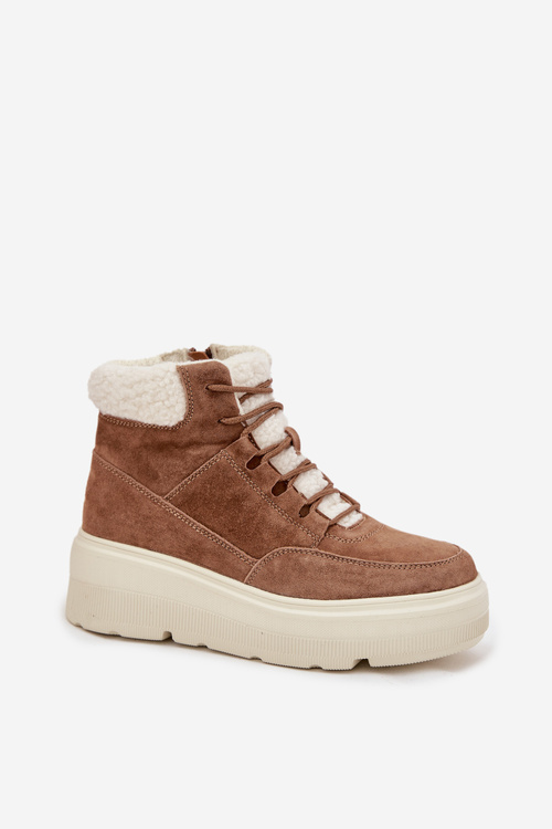 Semišové dámské sněhule s kožíškem na platformě Vinceza 95354 Camel