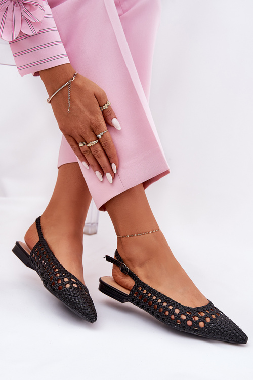 Baleríny S Pletením Na Plochém Opätku Čierne Carollese