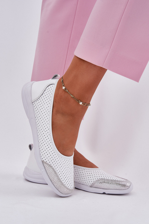 Kožené Dámske Dierkované Baleríny Biely Lucy