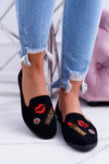 Czarne Damskie Baleriny Naszywki Lipstick