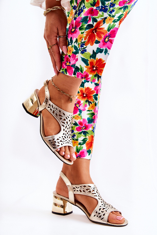 Otvorené kožené vysoké podpätky zlaté salvio