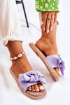 Ženské flip -flops s materiálnym lukom fialovej ginny