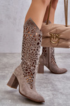 Suede Openwork Boots Lewski Shoes 3234 Cappuccino