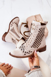 Čipkované kožené topánky Nicole v svetlo piesočnej farbe 2695