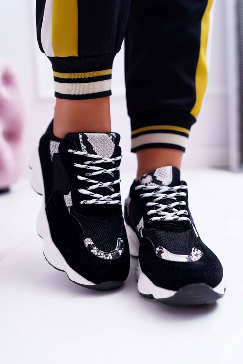 Športové dámske semišové topánky čierna hadová kožená lízanka