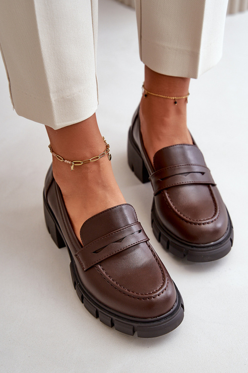 Dámské Polobotky Na Nízkém Podpatku Z Eko Kůže Tmavě Hnědé Menloa