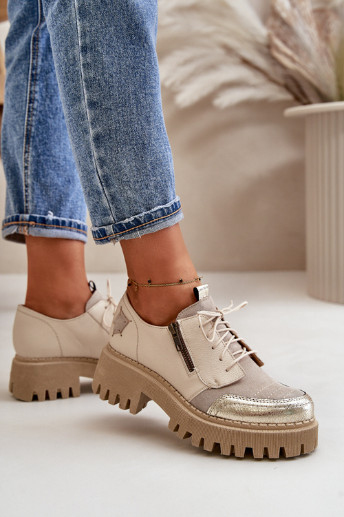 Dámske Poltopánky Z Prírodnej Kože Béžové Maciejka 06177-04