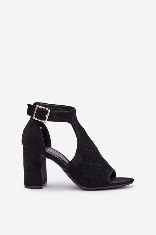 Sandal s Dierkovaným Dizajnom Na Opätku Eko Semišové Čierne Helori