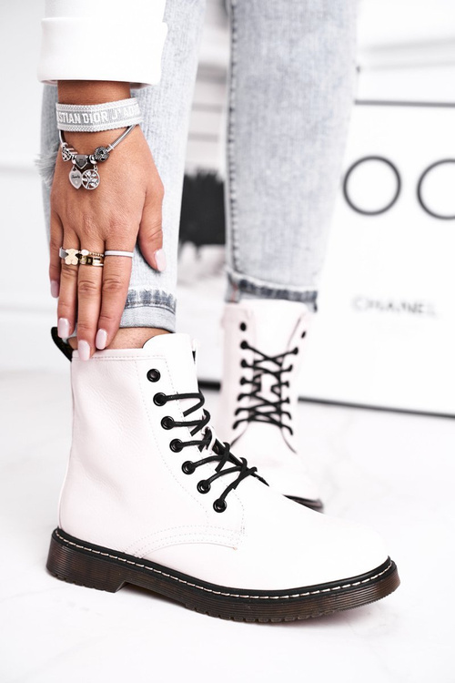 Dámské Kotníkové Ploché Boty Lakované Bílé Marita