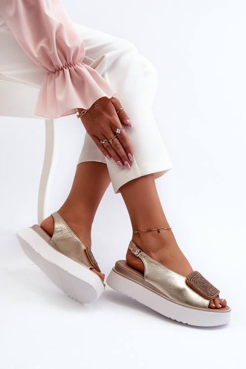 Zazoo 1786 Kožené Dámske Sandále Na Platforme S Ozdobou Zlaté