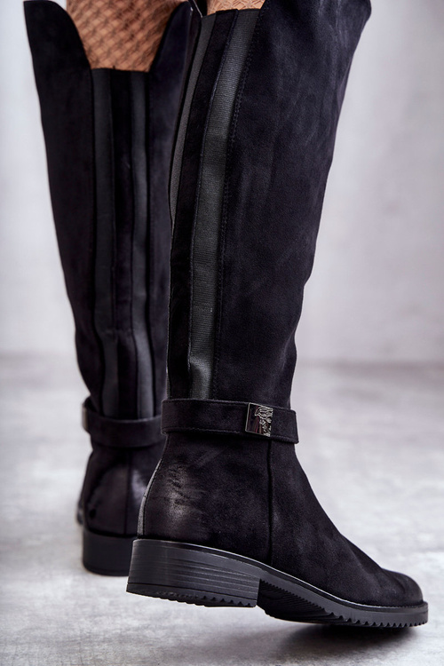 Dámské semišové kozačky na plochém podpatku Černe Henrike