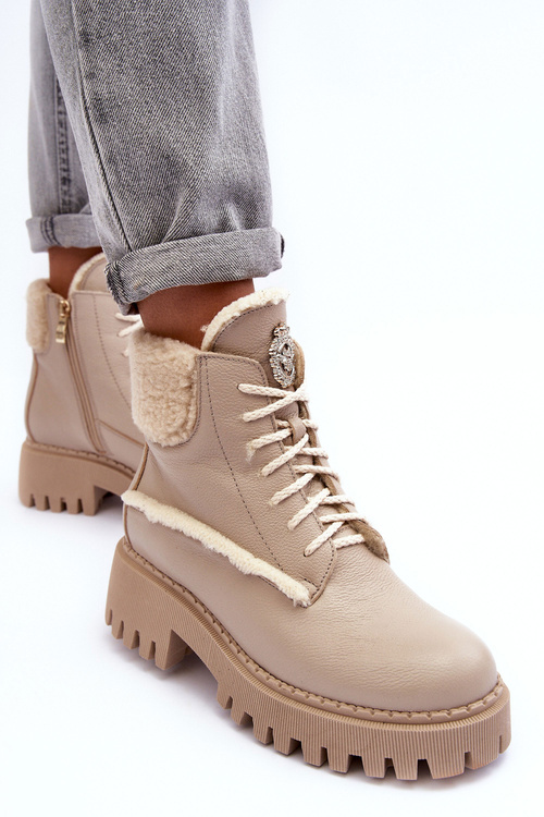 Dámské kožené trapery botky bežové Vergo