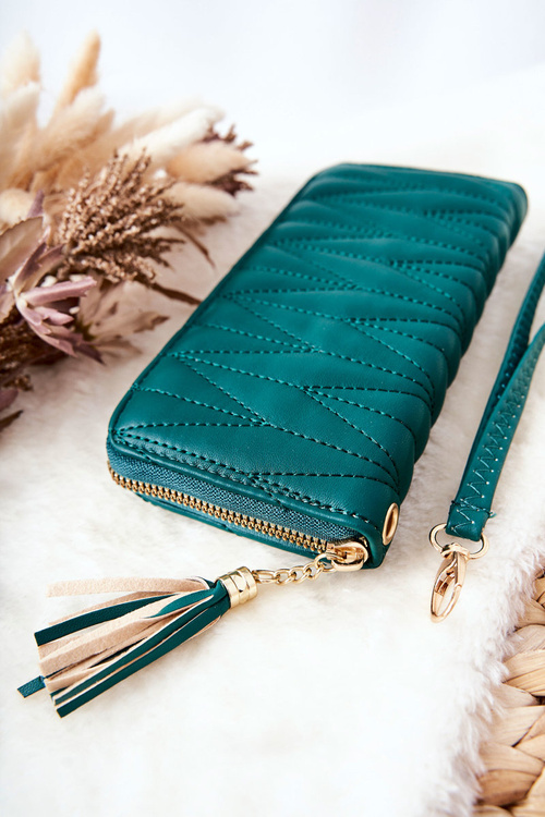 Veľké prešívané portfólio pre zips so zeleným popruhom