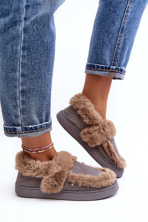 Dámske papuče s kožušinou sivou plachetnicou
