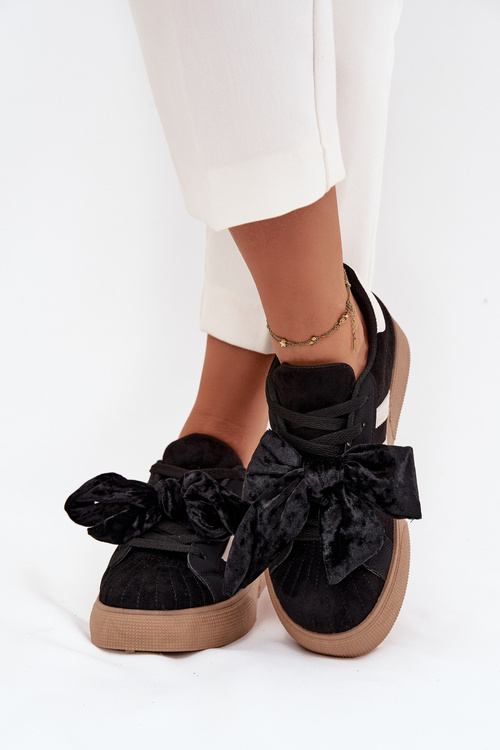 Dámske tenisky s semišovou mašľou čierne Ashlyn