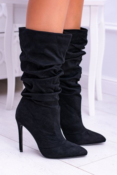 Lu Boo Black High Suede topánky na päte Bellisario