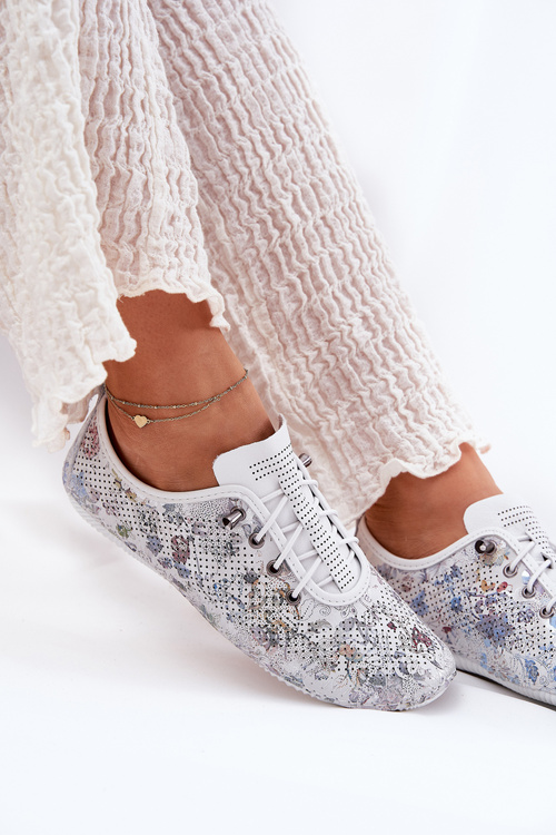 Dámské Kožené Polobotky Z Přírodní Kůže Vzorované Artiker 56C2688 Bílé