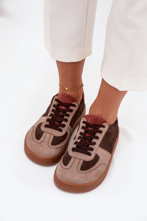 Kožené semišové barefoot tenisky dámské Zazoo N1277 hnědé