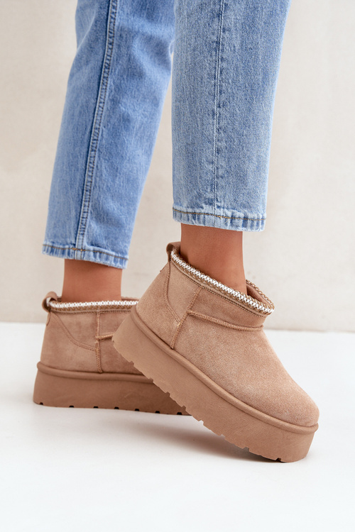 Sněhule na platformě s ozdobným vyšíváním béžové Heslania