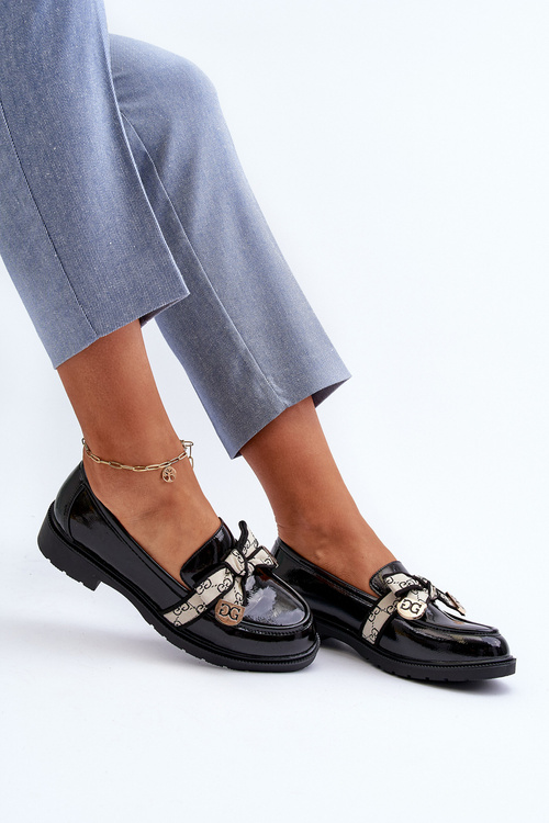 Lakované dámske poltopánky mokasíny S.Barski HY330A čierne