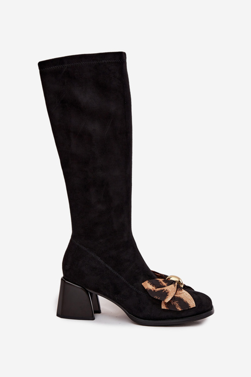 Dámske čižmy na kocku s ozdobnou mašľou D&A JC52-828 Čierne