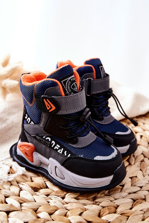 Zateplené Boty Na Suchý zip Tmavě Modrá a šedá Darel