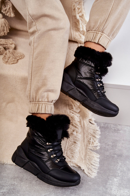Dámske čipky -Snehové topánky Black Anna