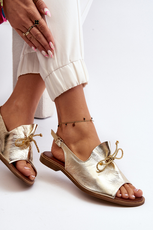 Zazoo 2898 Kožené Ploché Sandále Zlaté