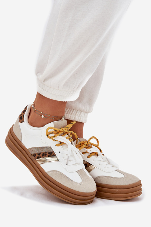Dámské Tenisky Na Platformě S Dvojitým Šněrováním Leopardí Bílé Niteria