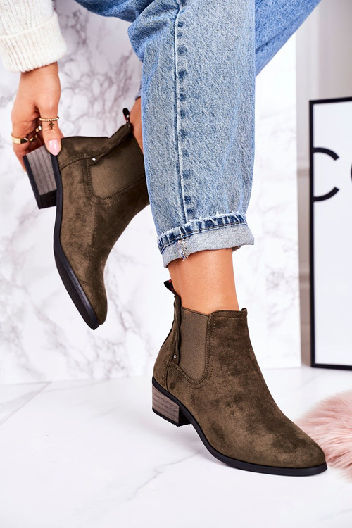 Dámske klasické topánky Chelsea, tmavozelené semišové topánky