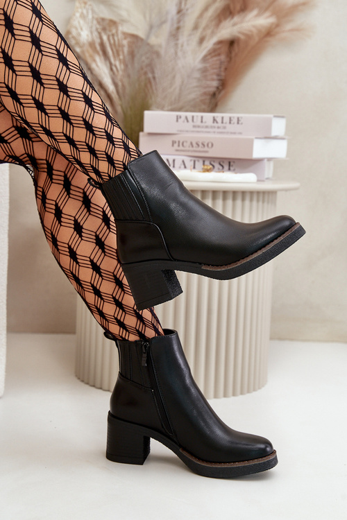 Zateplené dámské boty na podpatku eko kůže černé Irittes