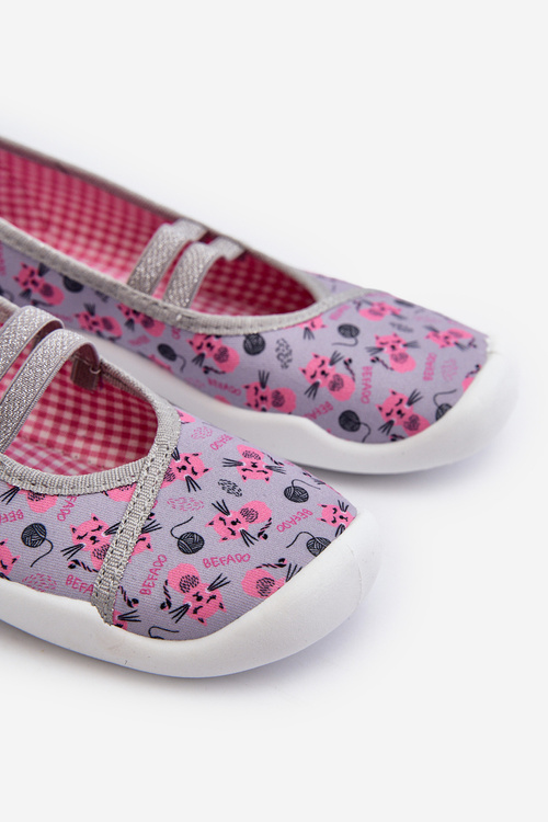 Žabky Baleríny Befado Kočky 116X315 šedo-růžová