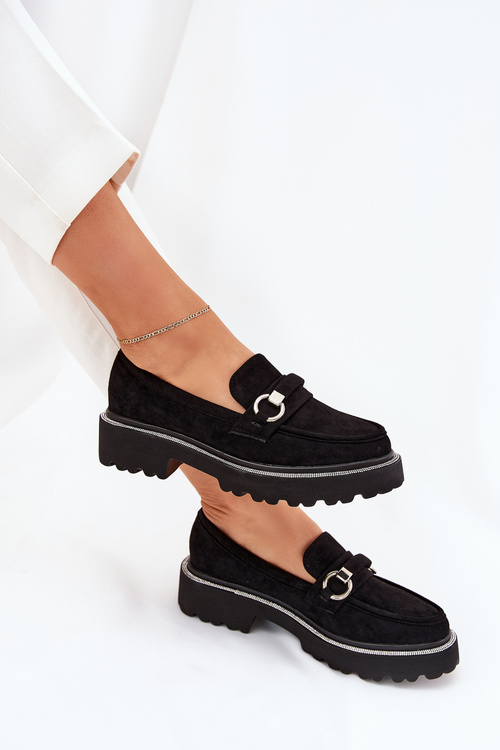 Dámské mokasíny zdobené zirkony černé Patina