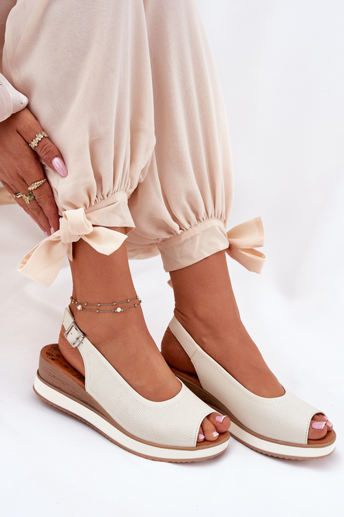 Kožené Sandály Na Klínu Artiker 56C2316 Světle Béžové