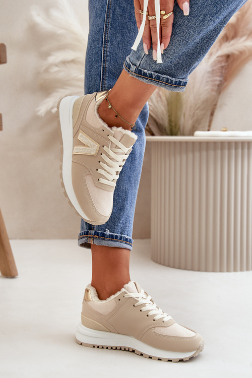 Tenisky Sportovní Obuv Dámská Zateplená S Kožichem Béžová Ciamara