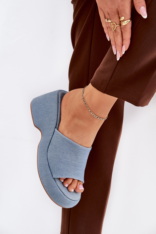 Materiálové Dámské Pantofle Na Platformě A Klínu Džínové Afisal