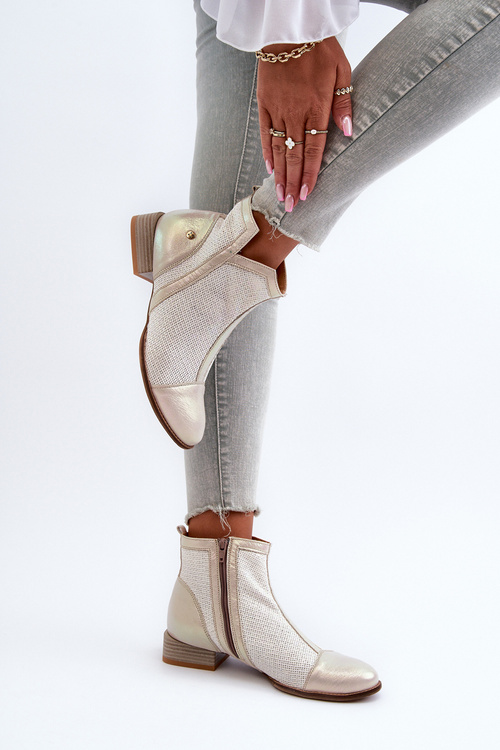 Dámské kožené botky na nízkém podpatku Maciejka 06397-22 Beige