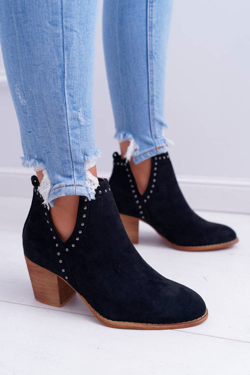 Dámské Ktníkové Boty Na Podpatku Slip-on s Výřezy Černé ManiMani