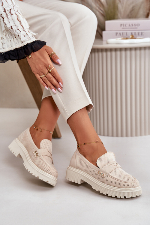 Dámske Dierkované Polobotky Mokasíny Svetlo Béžové Tannes