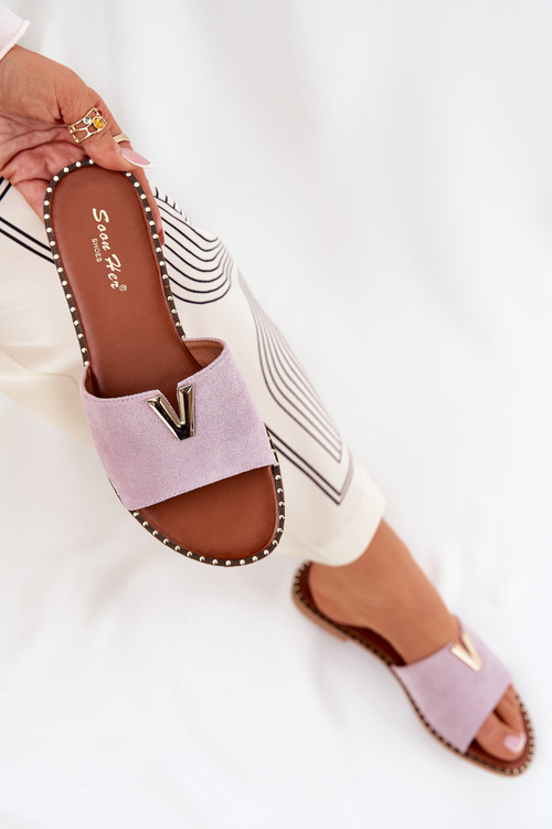 Dámské Sandály Na Plochém Podpatku S Ozdobnými Detaily Fialové Saliena