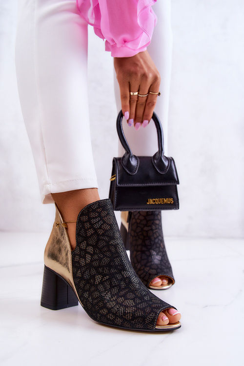 Kožené holínky na sloupku Maciejka 05507-01 Černá a zlatá