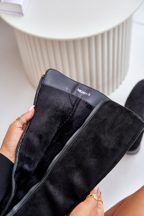 Kozáky na podpätku z eko semiša nad koleno čierne Izanae