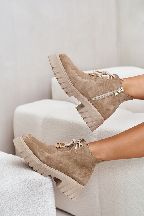 Semišové Boty Se Zlatou Dekorací Béžové Zazoo 2952