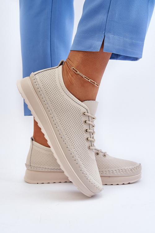 Kožené Sportovní Dámské Tenisky Beige Lalnai