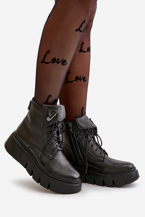 Zazoo 60511 Kožené Boty Dámské Na Platformě Zateplené Černé