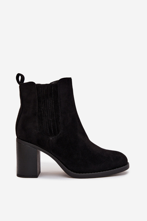 Zateplené dámské kotníkové boty na sloupkovém podpatku černé Brevina