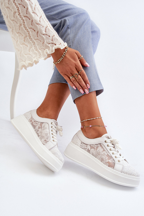 Dámské Krajkové Tenisky Na Platformě S.Barski HY51-059 Bílé